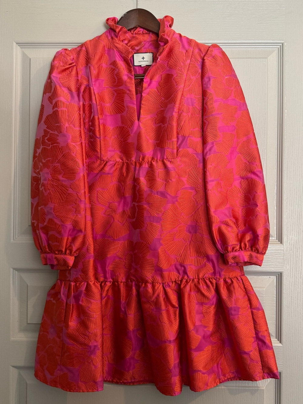 Tuckernuck NEW Red Fil Coupe jacquard Palmerston Long Sleeve Mini Dress Small - Picture 12 of 12